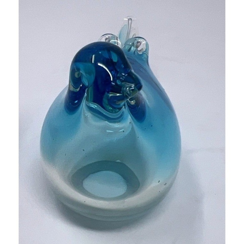RARE HAND BLOWN GLASS BLUE Sparrow BIRD Of Happiness Style FIGURINE 5" w x 3" h - Picture 3 of 9